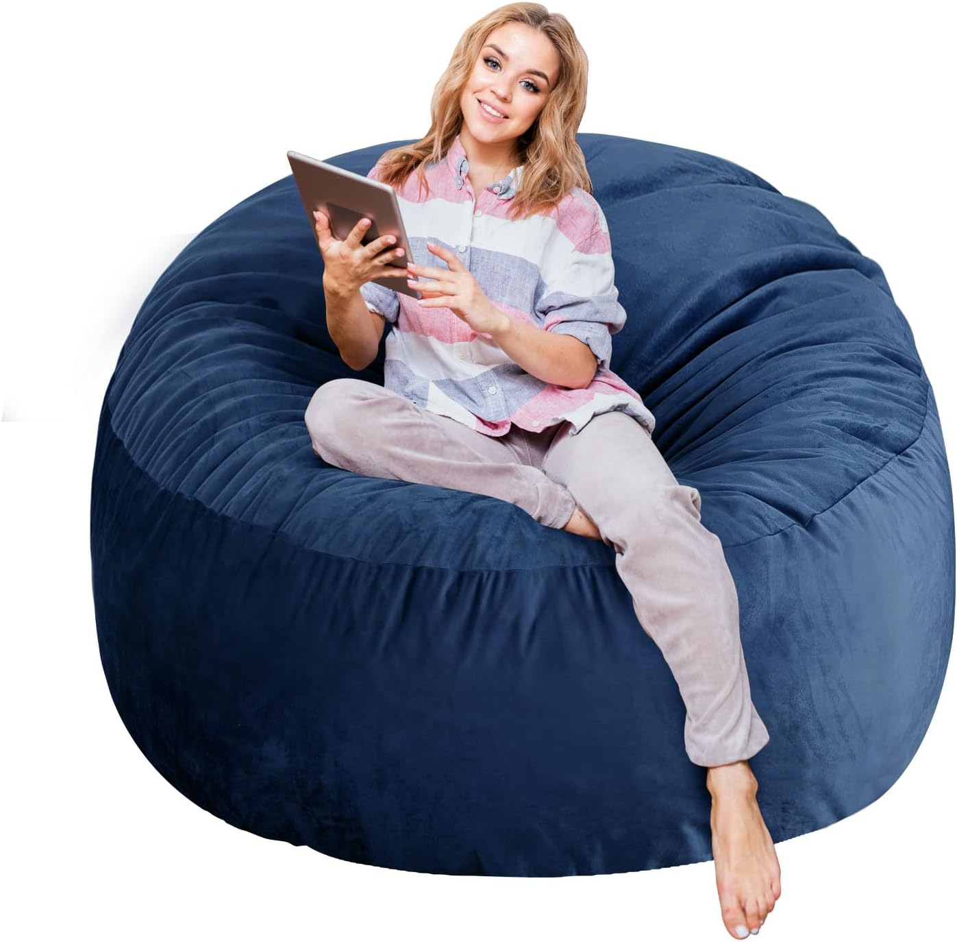 4 Ft Bean Bag Chairs for Adults/Teens with Memory Foam Filling, Comfy Bean Bag Sofa with Filler Included, Soft Dutch Velvet Fabric Beanbags,4 Foot, Navy