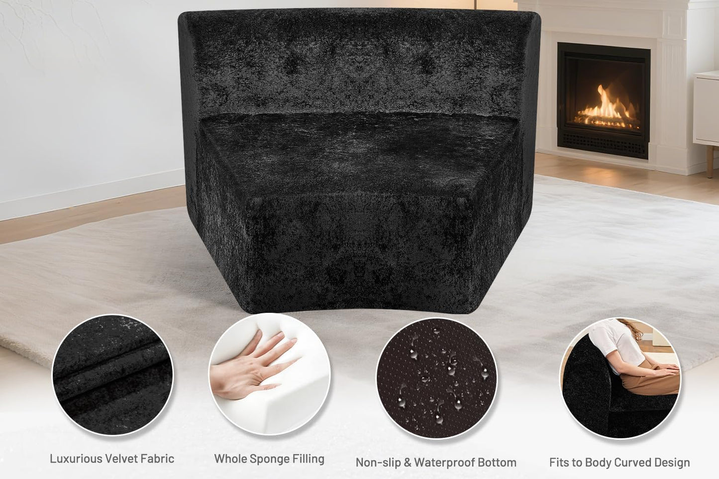Homguava Modular Sectional Sofa, Memory Foam Couch Single Sofa Chair with Deep Seat, Modern Upholstered Sofa Couches for Living Room Apartment Office, No Assembly Required, Black