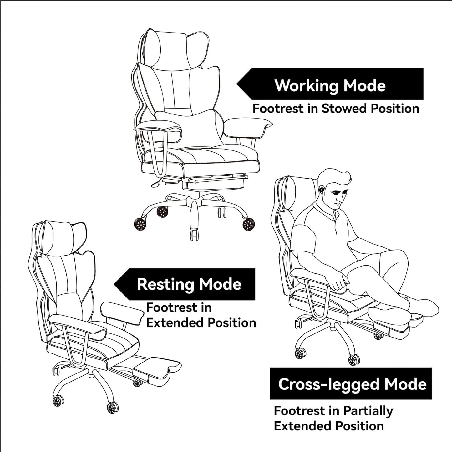 Efomao Big and Tall Office Chair 400lbs – High Back PU Leather Executive Chair with Lumbar Support, Footrest, Swivel Base, Padded Armrests, and Rolling Wheels for Home Office, White Computer Chair