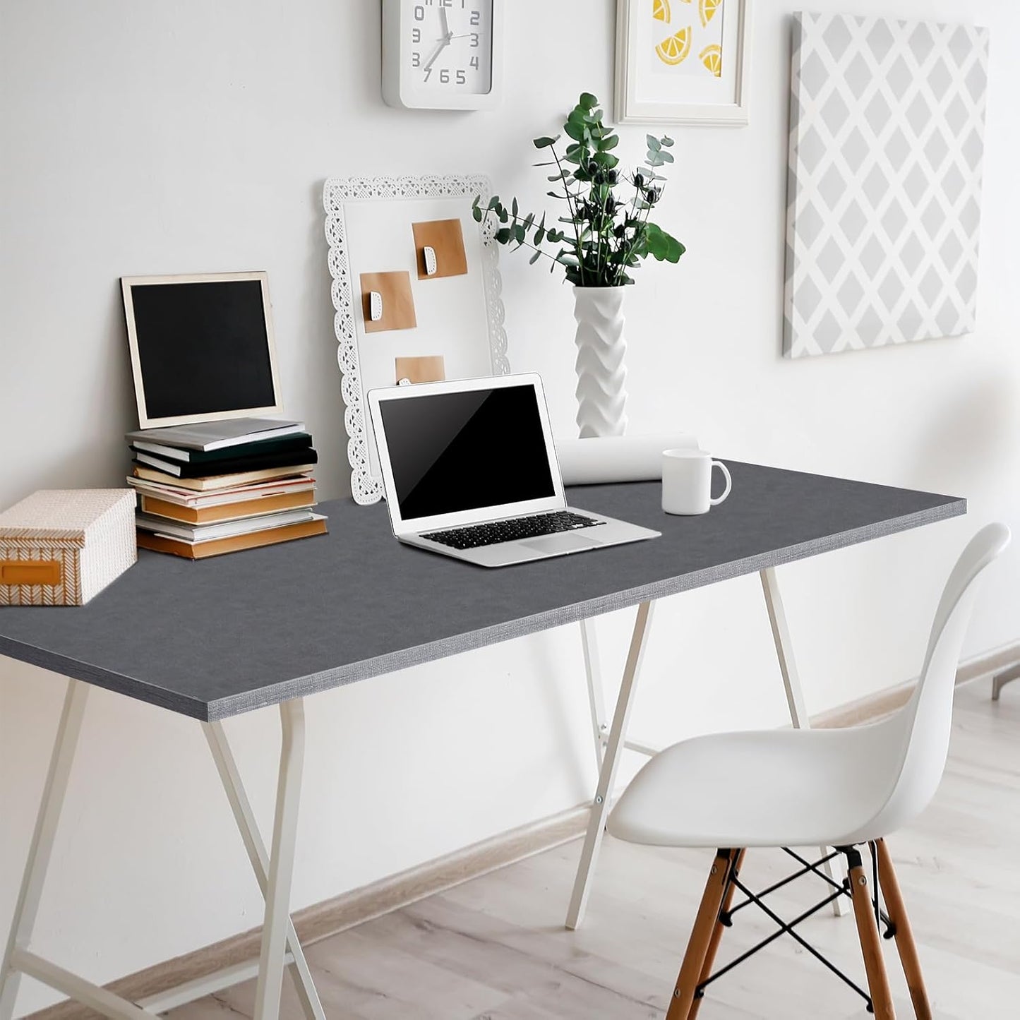 Kaboon Universal Tabletop 55"x23.62", Solid One-Piece Melamine Table Top, Double Desk L-Desk DIY, Home and Office Countertop, Fabric Blue