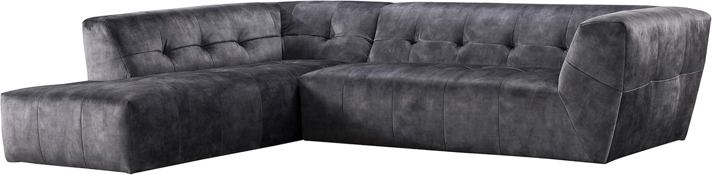 Acanva Luxury Mid-Century Velvet Tufted Low Back Sofa Set L-Shape 2-Piece Living Room Couch, 113"W Left Hand Facing Sectional, Grey