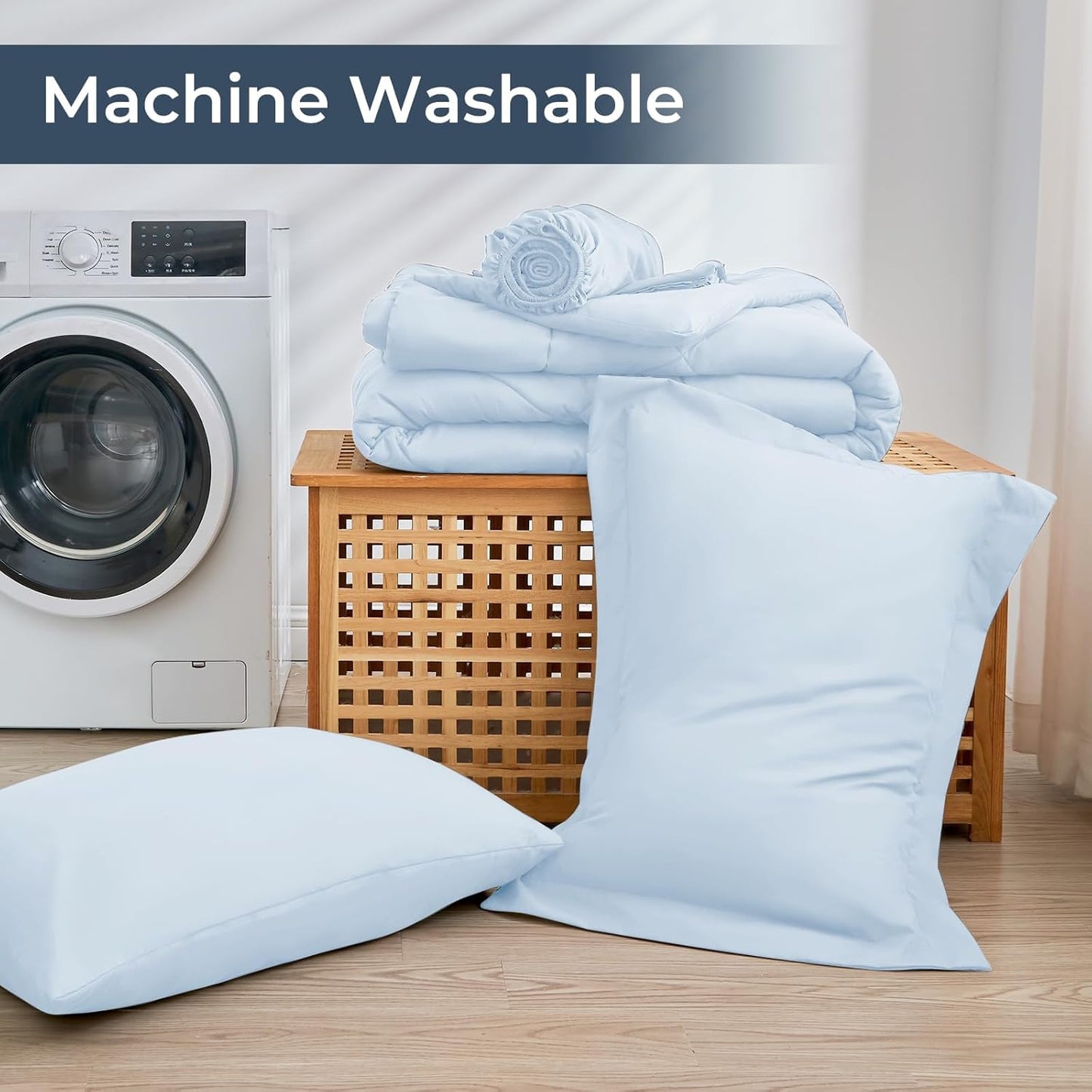 HEVUMYI Light Blue Twin Comforter Set - 5-Piece All Season Bed in a Bag Twin, Ultra Soft Bedding Set with Comforter, Flat Sheet, Fitted Sheet, Pillowcases, Pillow Shams