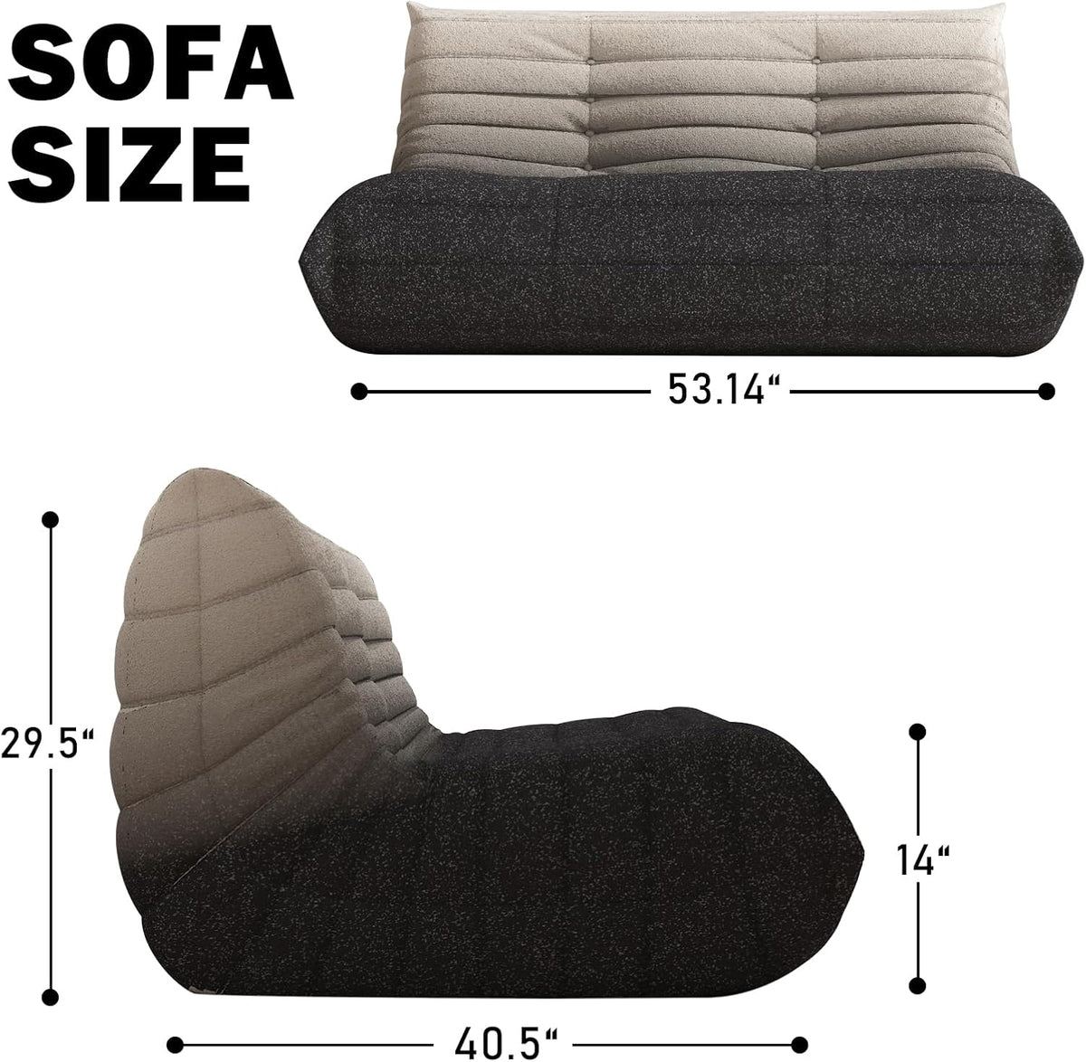 Bean Bag Chair, Loveseat Fireside Chair Bean Bag Sofa Large Bean Bag Chair for Adults, 2 Seater Bean Bag Chairs for Teens with High Density Comfortable Foam, Bean Bag for Living Room (Black&White)