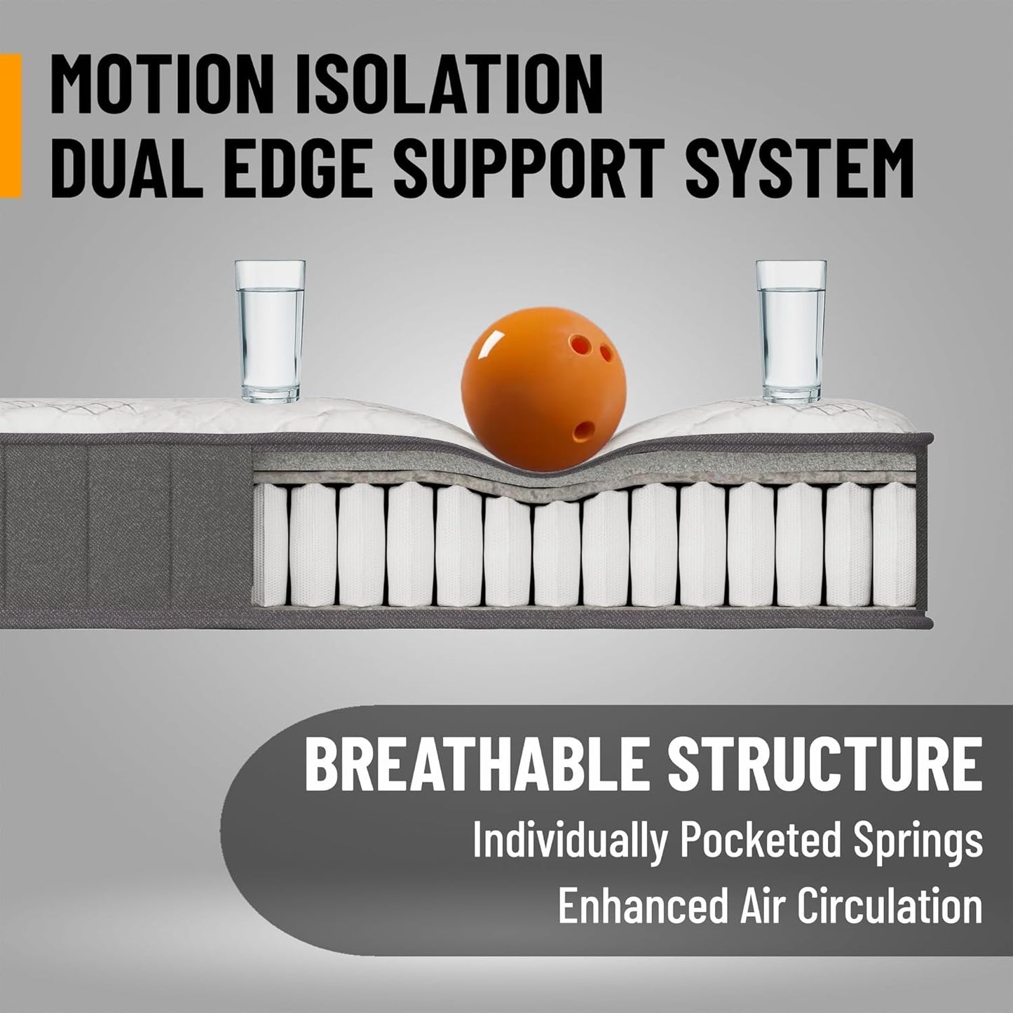 Ottomanson 9" Hybrid Twin Mattress - Rock Hard Feel - Made in USA - Individually Pocketed Coils & CertiPUR-US Foam - Fiberglass-Free - Bed in a Box