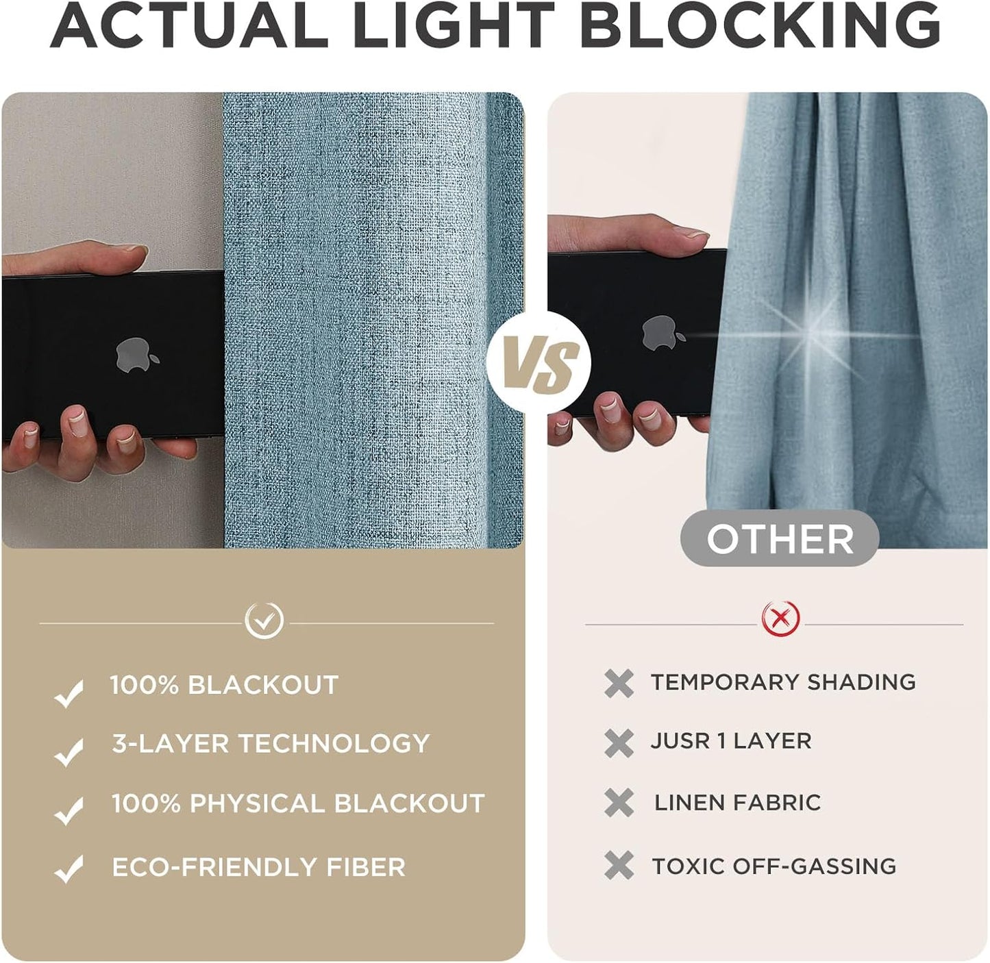 Joydeco 100% Blackout Curtains for Bedroom - Natural Linen Curtains 84" L Long, Thermal Insulated 2 Panels Sky Blue Light Blocking Drapes, Rod Pocket & Back Tabs, Darkening Privacy for Living Room