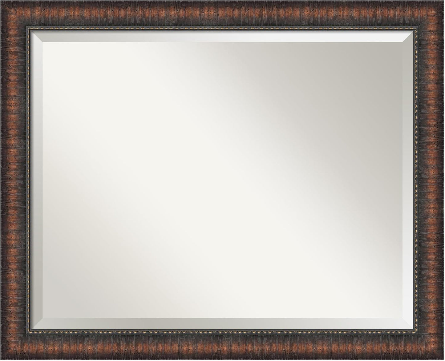 Amanti Art Brown Bathroom Mirror for Over Sink, 26x32 Caleb Brown Rectangle Vanity Mirror, Large Rustic Farmhouse Frame, Hangs Horizonally and Vertically, Bathroom Wall Decor, Beveled Edge