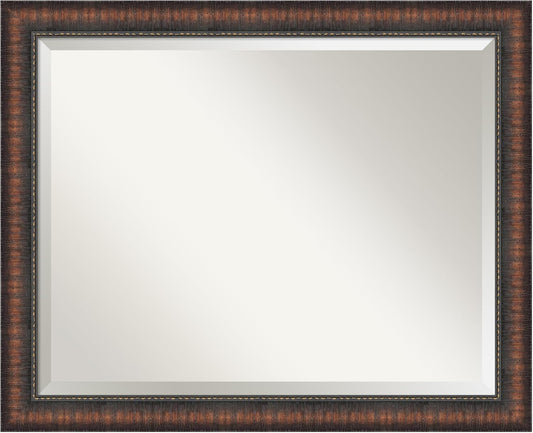 Amanti Art Brown Bathroom Mirror for Over Sink, 26x32 Caleb Brown Rectangle Vanity Mirror, Large Rustic Farmhouse Frame, Hangs Horizonally and Vertically, Bathroom Wall Decor, Beveled Edge