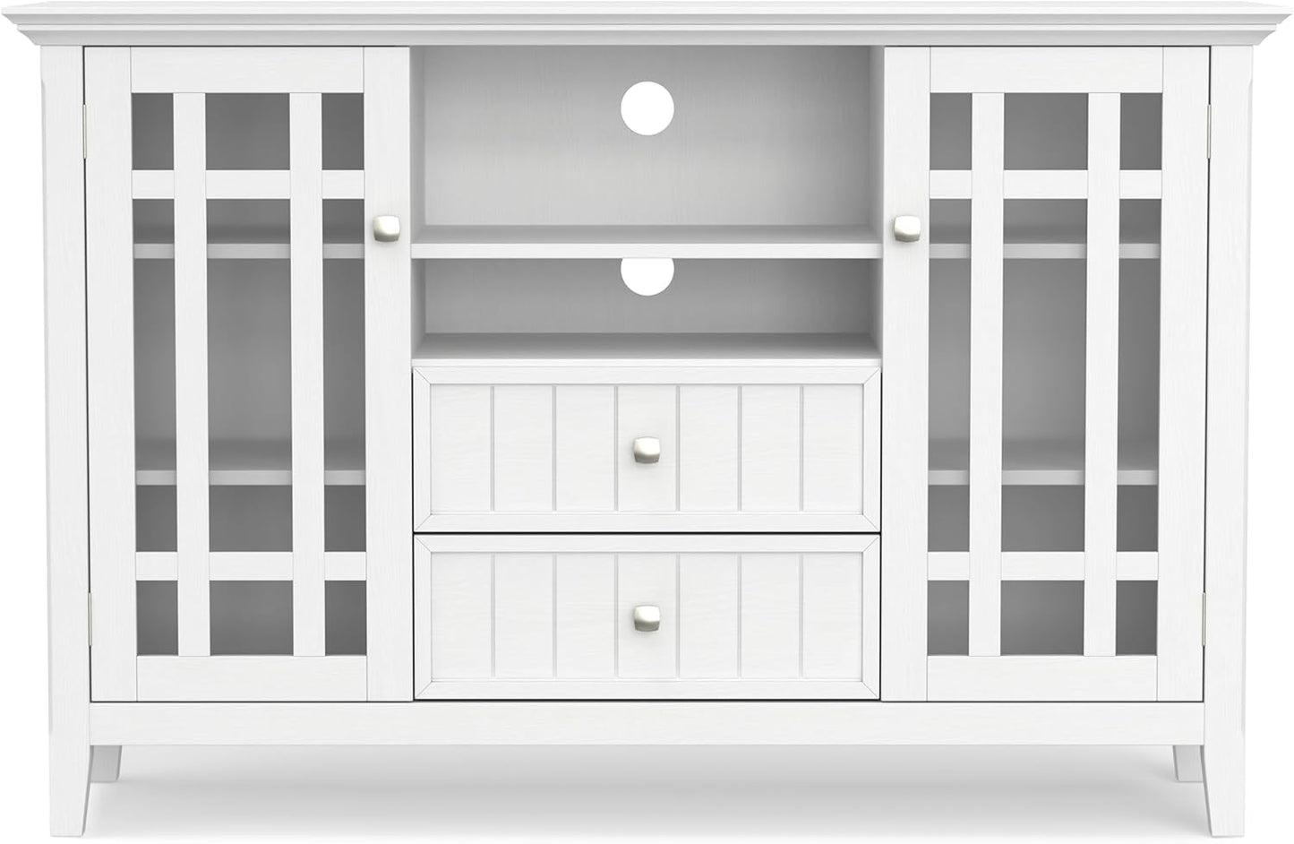 SIMPLIHOME Bedford SOLID WOOD 53 inch Wide Transitional TV Media Stand in White For TVs up to 60 inches for the Living Room and Entertainment Center