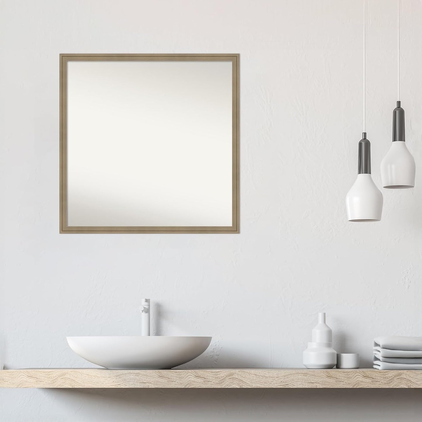 Amanti Art Grey Bathroom Mirror for Over Sink, 28x28 Florence Grey Square Vanity Mirror, Large Casual Frame, Hangs Horizonally and Vertically, Bathroom Wall Decor, Non-Beveled Edge from WI, USA