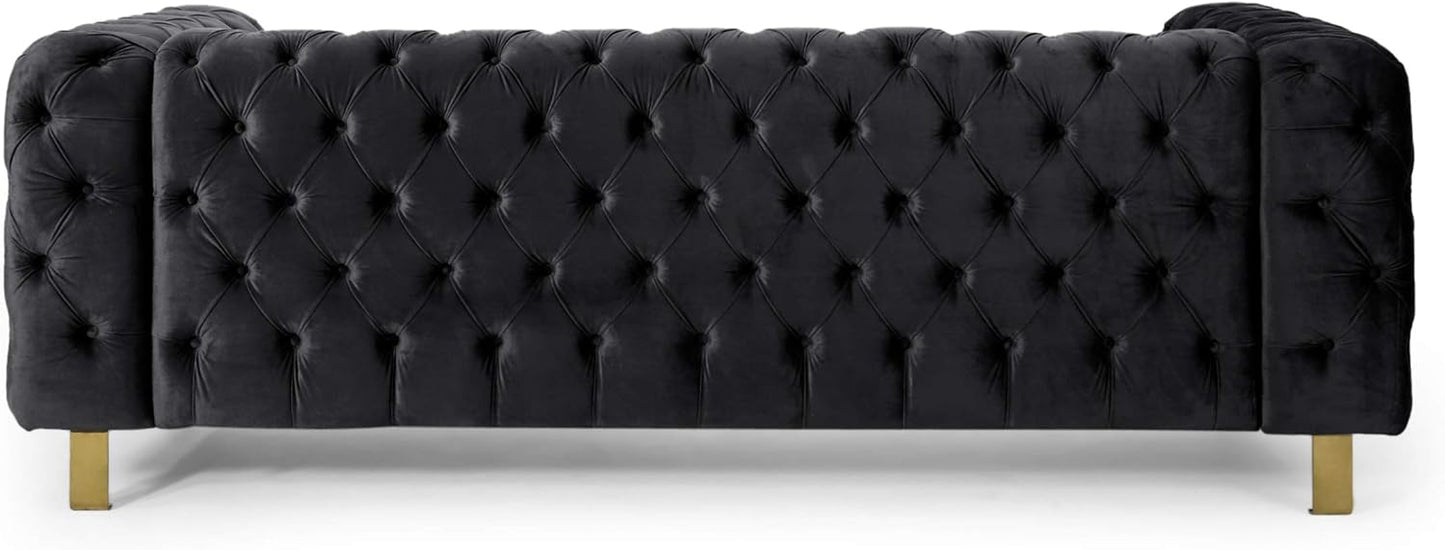 Merax Comfy 3-seat Sofa with Tufted Back and Arm and Gold Iron Legs, Modern Couch for Living Room, Bedroom, Apartment, Office, Black
