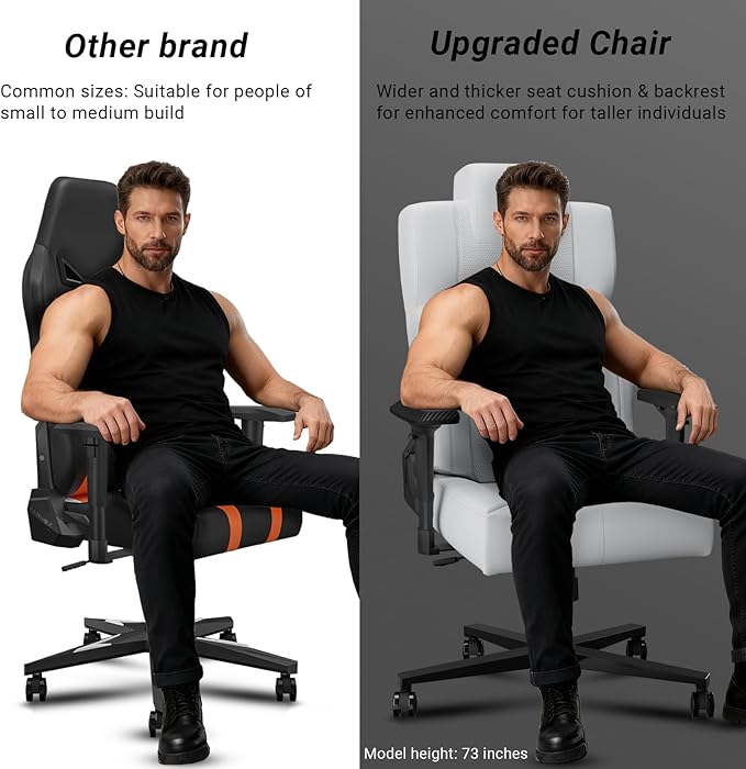 Gaming Chair Big and Tall for Adults,Ergonomic Comfortable Wide Office Chair with Lumbar Support,Desk Computer Chair High Back 155° Recline with Angle Lock,PU,White