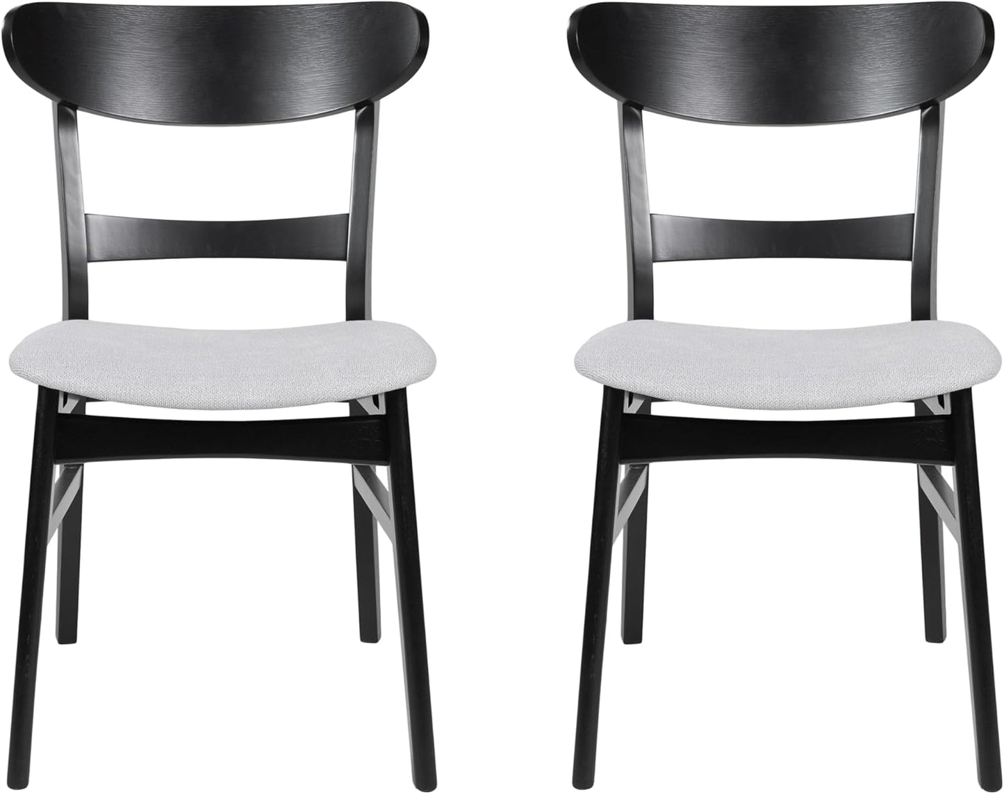 Set of 2 Solid Wood Dining Chairs, Fabric Upholstered Seat Mid-Century Modern Kitchen Furniture for Living Room, Light Beige+Black