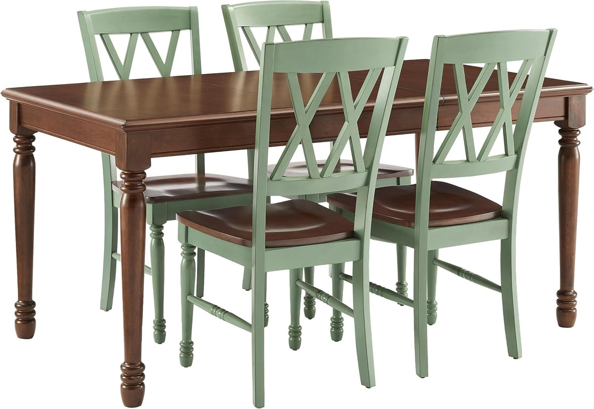 Crosley Furniture Shelby 5-Piece Traditional Dining Table Set for 4, Dinner Tables with Kitchen Chairs, Distressed Teal/Dark Cherry