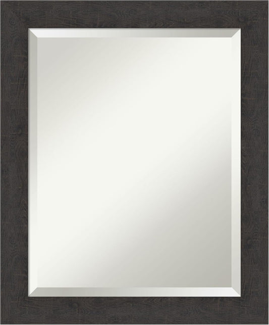 Amanti Art Brown Wall Mirror 24x20 Rustic Plank Espresso Narrow Rectangle Bathroom Mirror for Wall Decor Living Room, Small Rustic Farmhouse Frame, Hangs Horizonally and Vertically, Bathroom Decor
