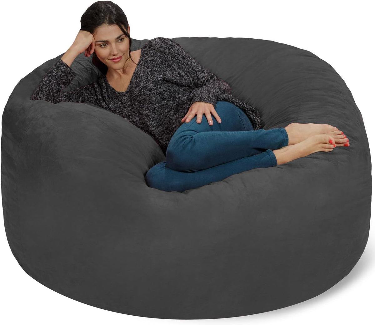 Chill Sack Bean Bag Chair - 5' Giant Memory Foam Lounge Chair with Soft Microfiber Cover – Cozy Furniture for Living Room, Dorm, & Kids' Rooms – Comfortable 5 Ft, Microsuede Lounge Sofa, Charcoal