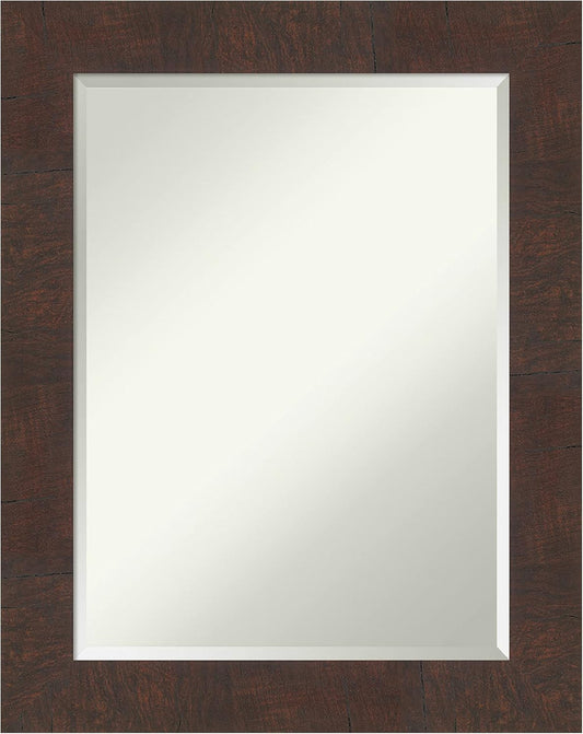 Amanti Art Brown Bathroom Mirror for Over Sink, 29x23 Wildwood Brown Rectangle Vanity Mirror, Medium Rustic Farmhouse Frame, Hangs Horizonally and Vertically, Bathroom Wall Decor, Beveled Edge