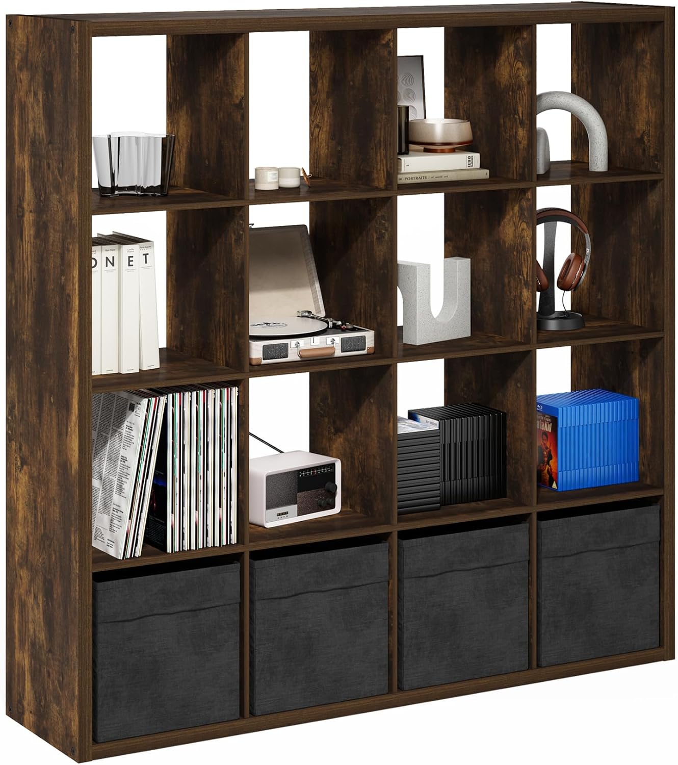 Furinno Cubicle Open Back Decorative Cube Storage Organizer, 16-Cube, Amber Pine