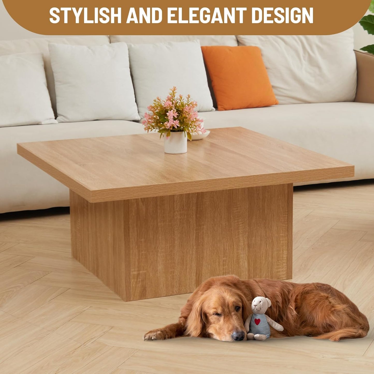 Square Cocktail Living Room Coffee Table Engineered Eco-Friendly Wood Look Laminate Veneer Rustic Farmhouse