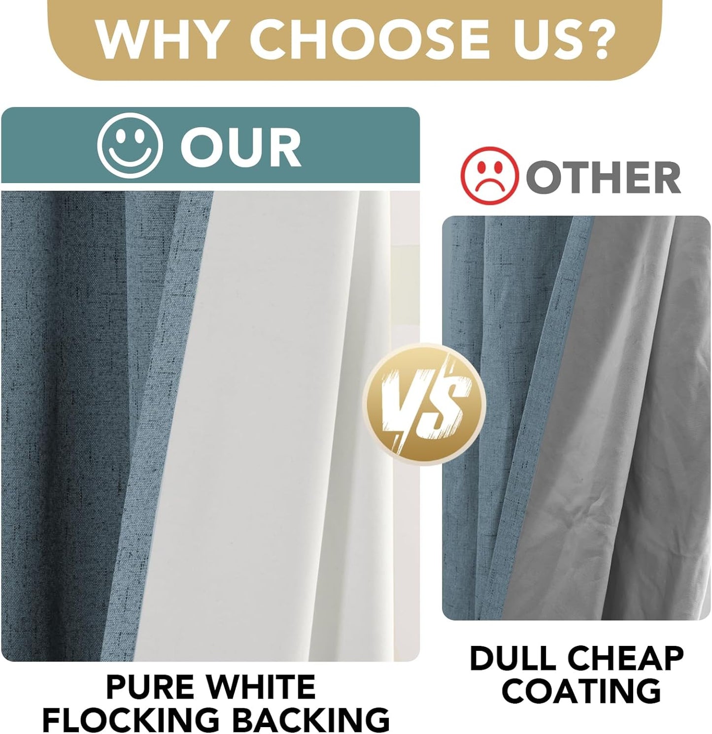 H.VERSAILTEX Linen Blackout Curtains 54 Inches Long 100% Blackout Thermal Insulated Textured Linen Look Curtain Draperies Anti-Rust Grommet, Energy Saving with White Liner, 2 Panels, Stone Blue