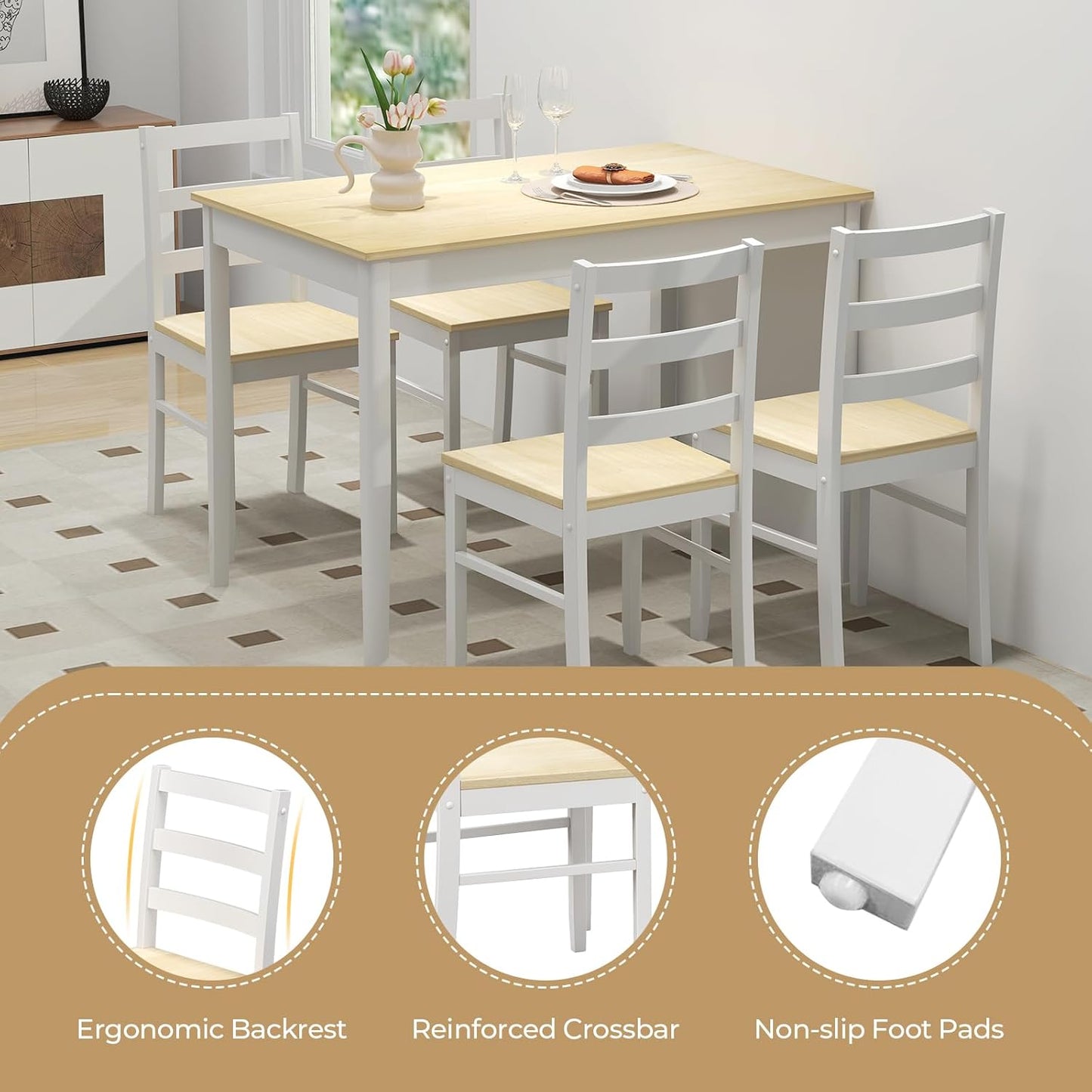 Giantex Dining Table Set for 4, Dining Room Table Set for 4, Breakfast Nook with Kitchen Table, 4 Dining Chairs, Compact Space-Saving Dinette Set for Small Space, Kitchen Table Chairs Set of 4 (Beige)