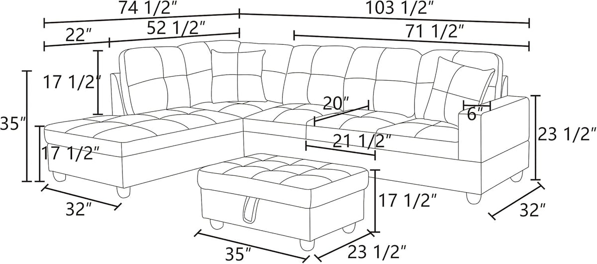 NicBex Sectional Couch 3 Pieces Sofa Set with Right Chaise Flannel PVC L Shaped Cloud Couch for Living Room Furniture Sets with Storage Ottoman, Modular Sofa for Living Room & Apartment, Red+Black