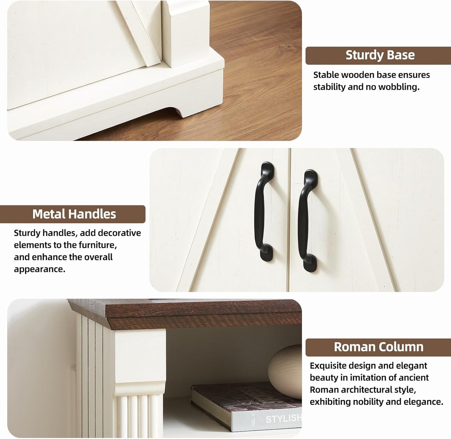 24" Farmhouse Storage Cabinet with Barn Doors, Antique White Freestanding Sideboard Buffet with Adjustable Shelf, Pantry Hutch Coffee Bar for Kitchen Bathroom Living Room - Small Floor Cabinet