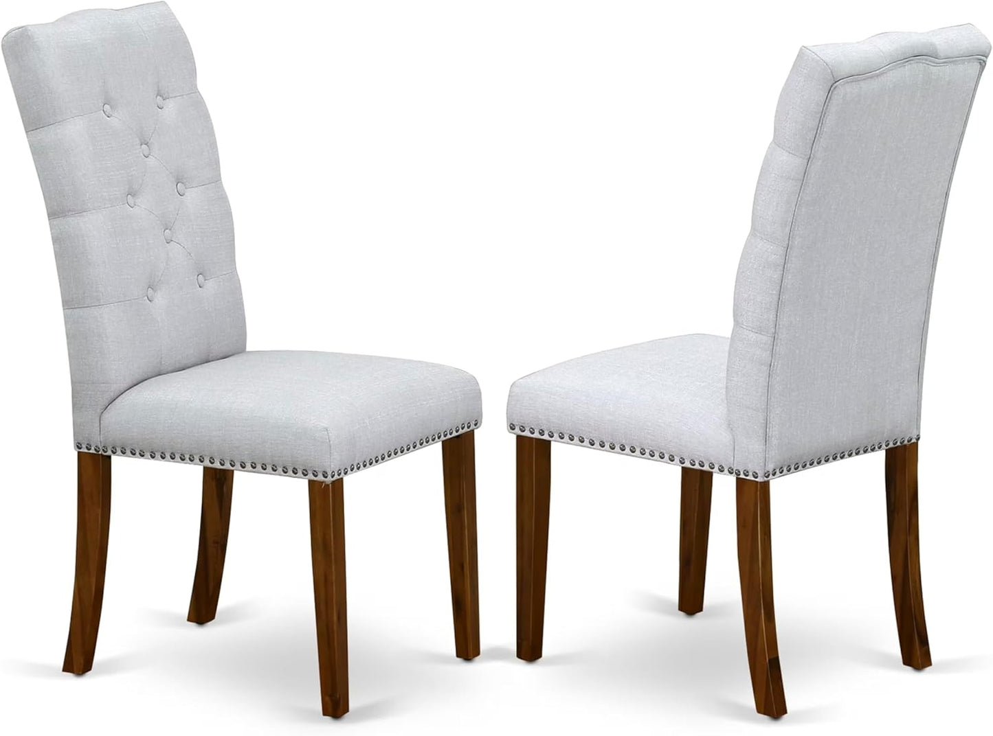 East West Furniture DLEL5-ANA-05 5 Piece Dinette Set for 4 Includes a Round Dining Room Table with Dropleaf and 4 Grey Linen Fabric Upholstered Parson Chairs, 42x42 Inch, Natural