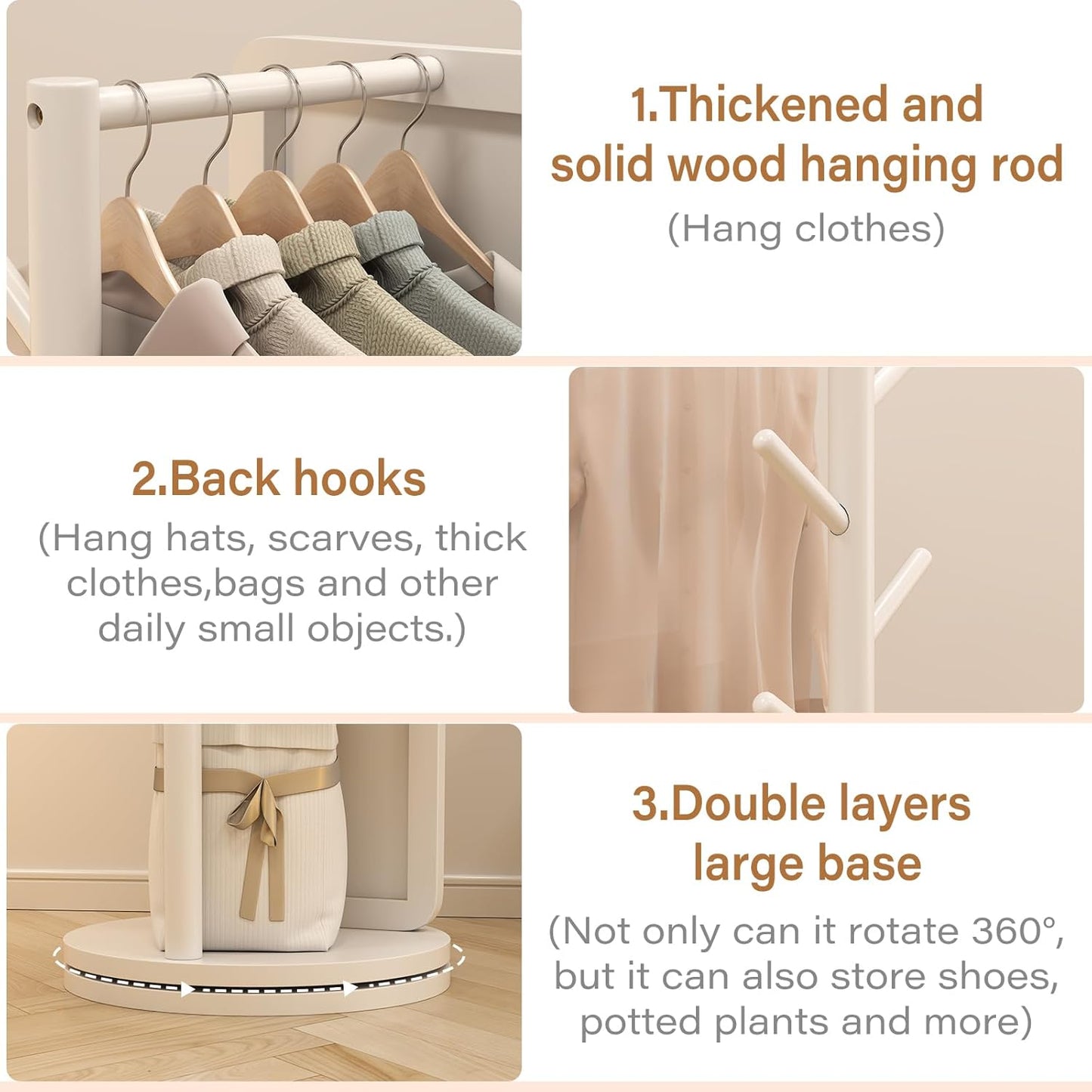 70"x16"Full Length Mirror with Stand,Coat Rack with Mirror,Solid Wood Floor Mirror,Swivel Mirrorfor Bedroom, Living Room, Cloakroom