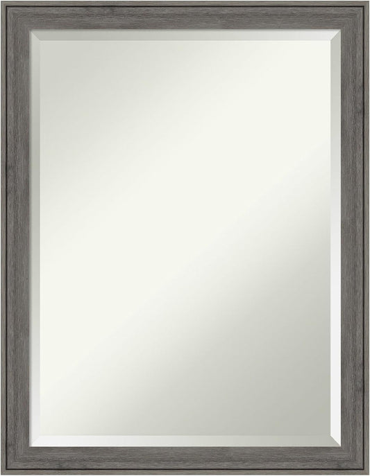 Amanti Art Grey Wall Mirror 27x21 Regis Barnwood Grey Narrow Rectangle Bathroom Mirror for Wall Decor Living Room, Medium Country Rustic Wood Frame, Hangs Horizonally and Vertically, Bathroom Decor,