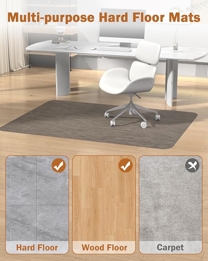 Blvornl Office Chair Mat for Hardwood Floor, 47.2"*60" Desk Computer Chair Mat for Hard Wood, Large Anti-Slip Hard Floor Protector Rolling Chair Mat, PVC Mat Desk Rug for Office and Home Dark Brown