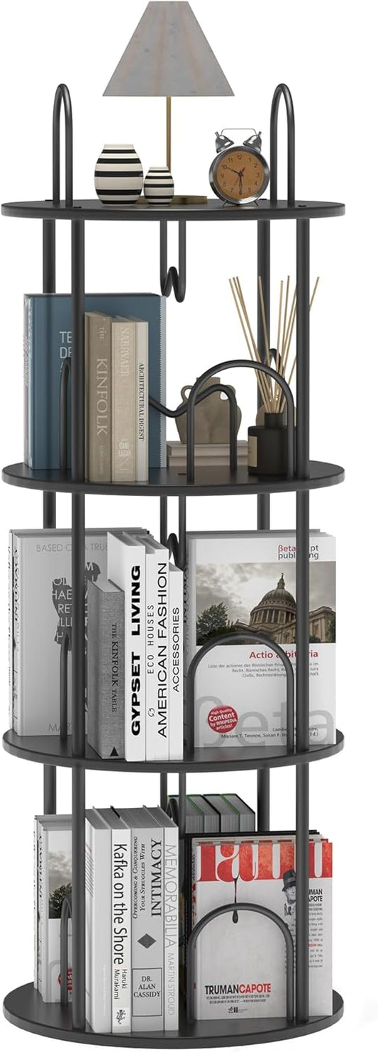 3 Tier Rotating Bookshelf, 360° Spinning Bookshelf Tower, Round Narrow Space Saving for Books and Display, Revolving Bookcase Corner Tall Book Shelf for Small Spaces, Bedroom, Living Room, Black