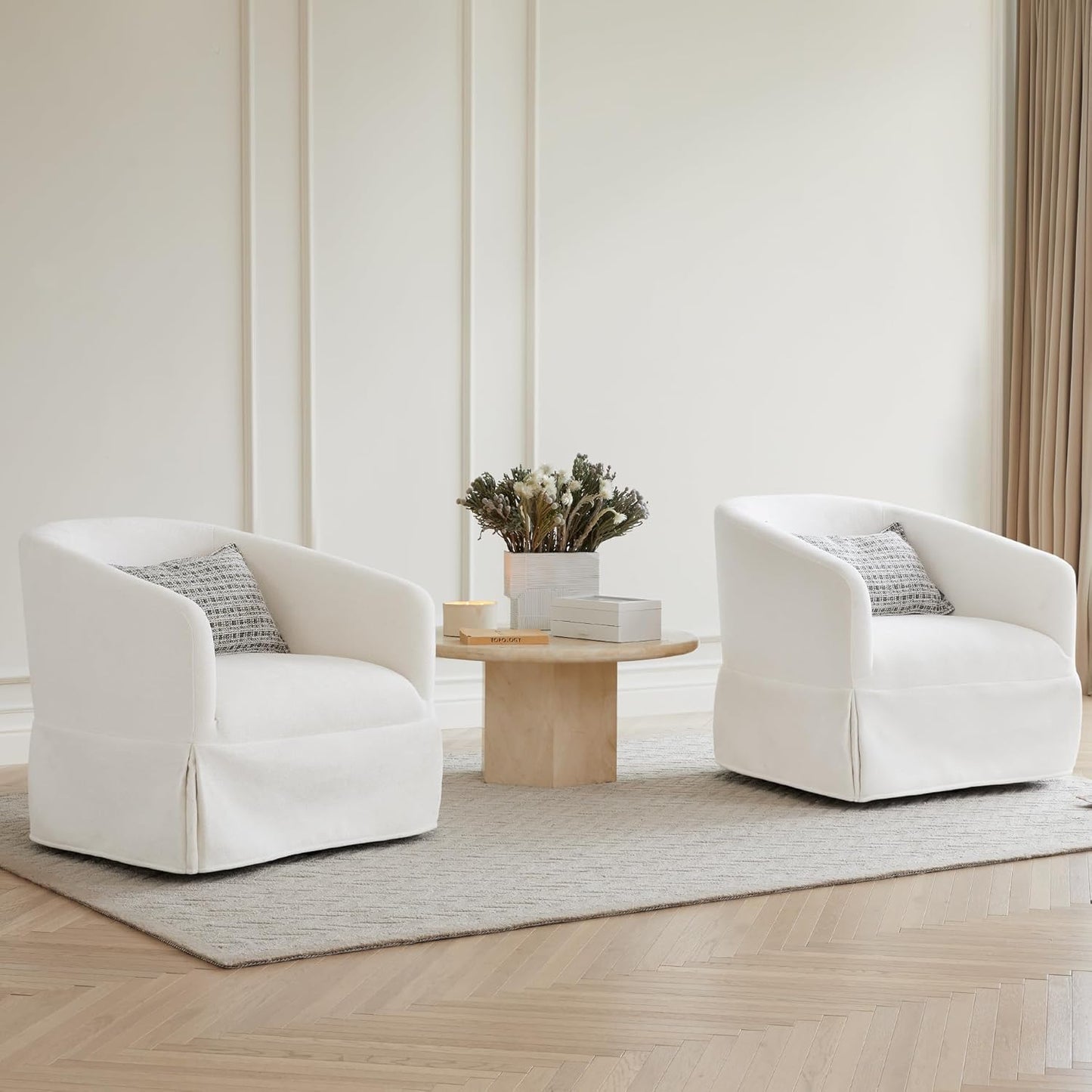 Swivel Accent Chair Set of 2, 360 Degree Performance Fabric Armchair Modern Barrel Chairs Armchair for Living Room Bedroom Home and Office,Cream White