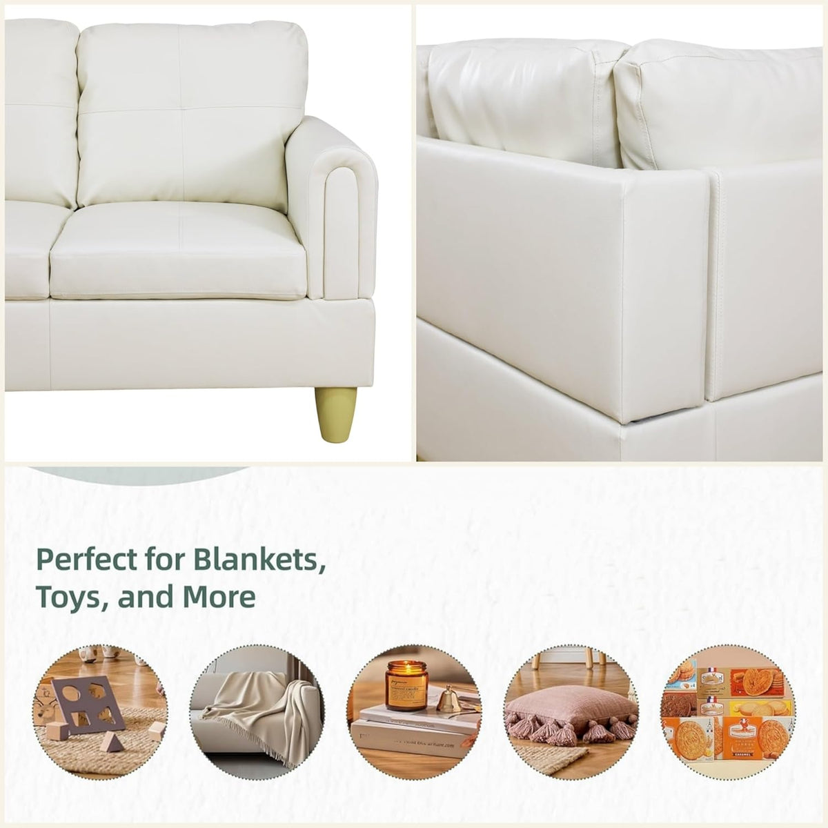 L Shaped Sectional Couches for Living Room, Modern Modular Sectional Sofa with Ottoman Storage, Comfy L Shaped Couch with Chaise for Bedroom Apartment Furniture, White