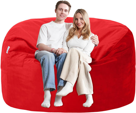 5FT Bean Bag Chair with Ultra Soft Velvet Cover Bean Bag Sofa with Memory Foam Bean Bag Chairs with Large Size Lazy Sofa for Dorm Office Living Room Bedroom Red 5'