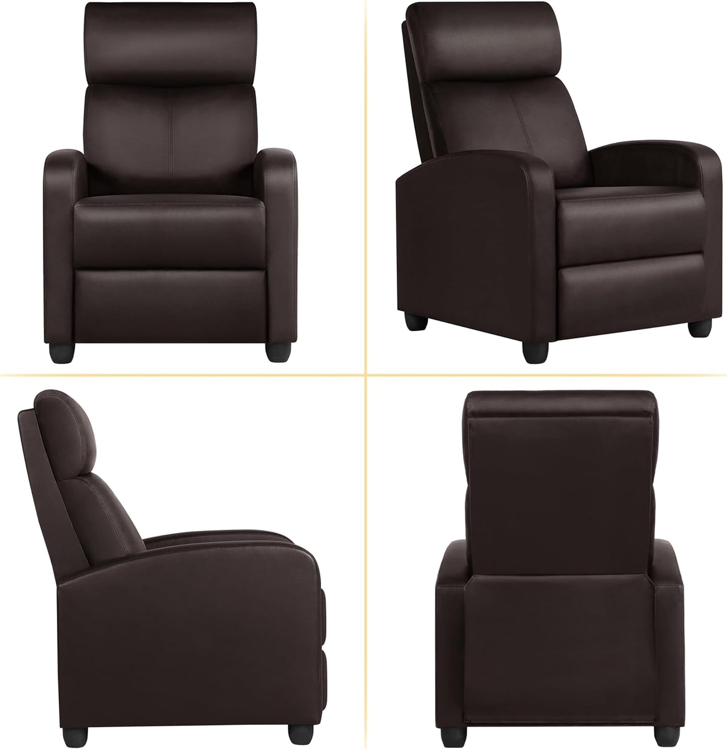 Yaheetech Recliner Chair Faux Leather Recliner Sofa Adjustable Modern Seat Club Chair Home Theater Seating Brown