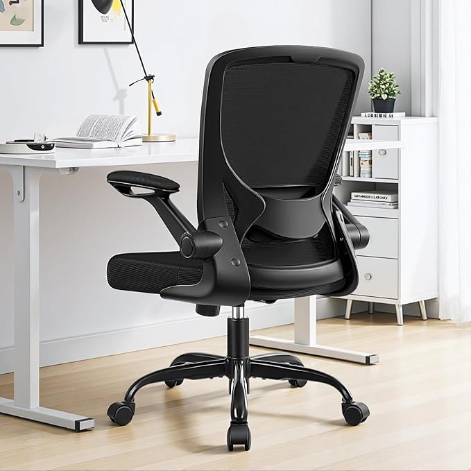 Ergonomic Office Chair, Mesh Computer Chairs with Lumbar Support, Swivel Desk Chair with Flip-up Arms and Adjustable Height, Black