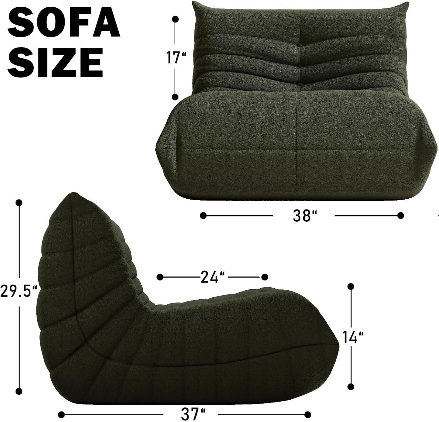 Fireside Bean Bag Sofa - Large Bean Bag Chair for Adults & Teens, High Density Comfortable Foam, Memory Foam for Living Room, Bedroom (Green)