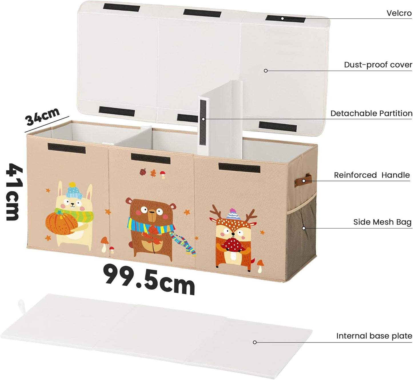 120L Large Toy Storage Box with Lid, Extra Large Toy Box Chest, Large Toy Box for Kids, Girls and Boys, Nursery Room and Living Room, 40"x13" x16" (Dark Khaki-animal)