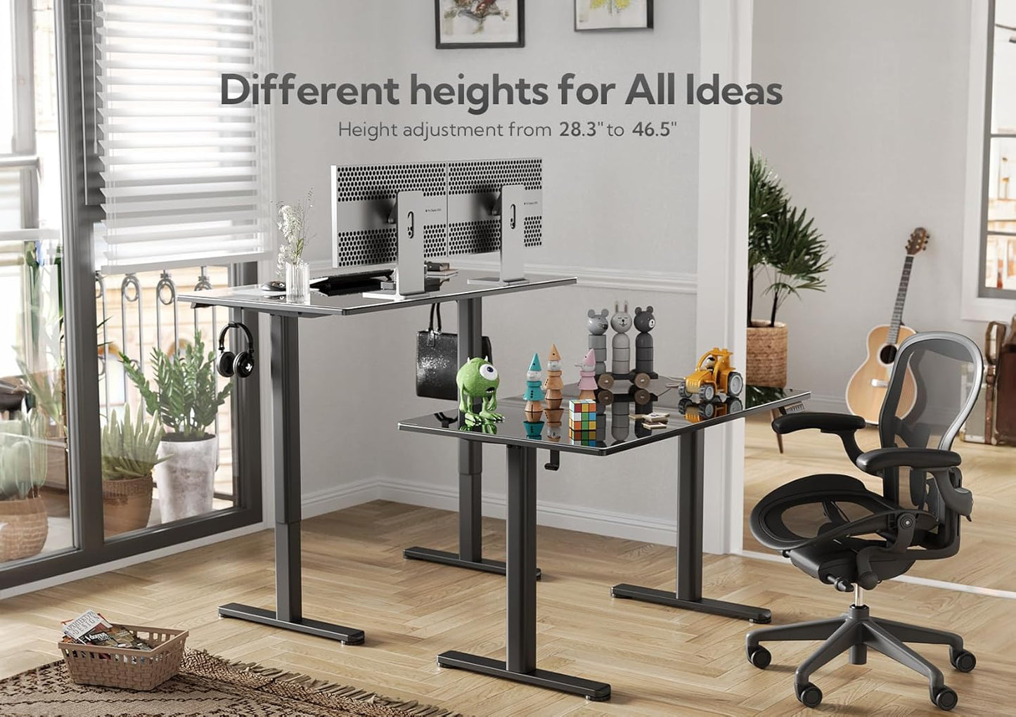 Claiks Electric Glass Standing Desk, 35x20 Inch Adjustable Height Stand Up Desks Quick Install for Computer, Black