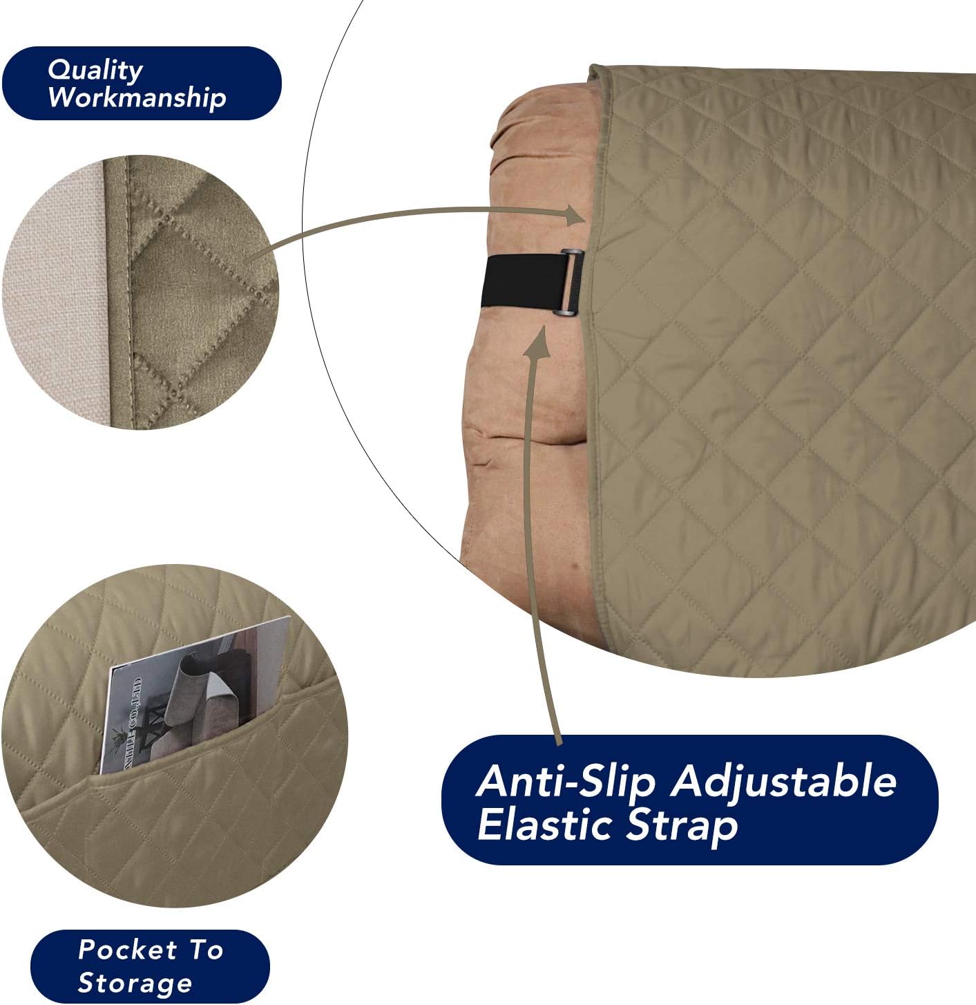 PureFit Reversible Sofa Cover Water Resistant Recliner Couch Cover, Machine Washable Furniture Cover with Adjustable Strap for Dogs, Pets (Recliner, Beige/Ivory)