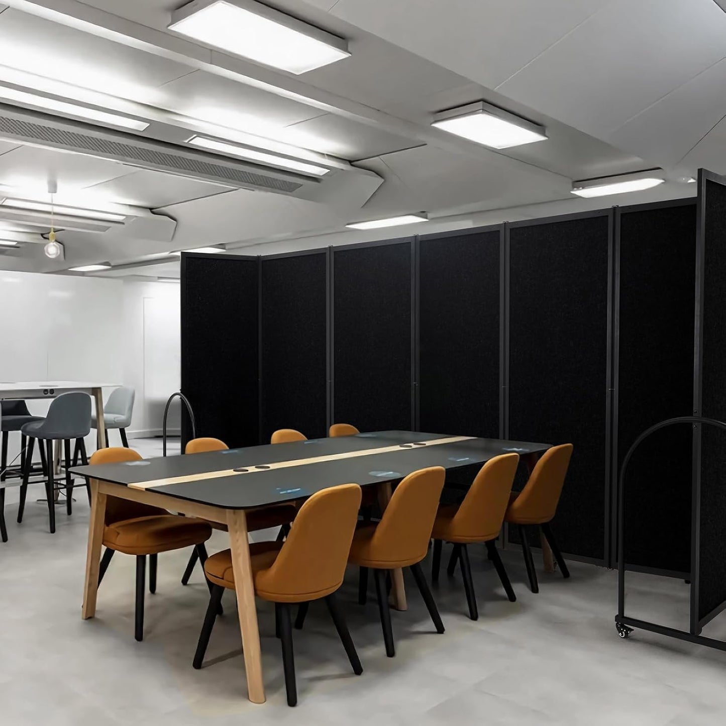 Folding Room Partition,Privacy Room Screen with Arms,Office Dividers Partition Wall,14'3"L* 6'7"H,Black