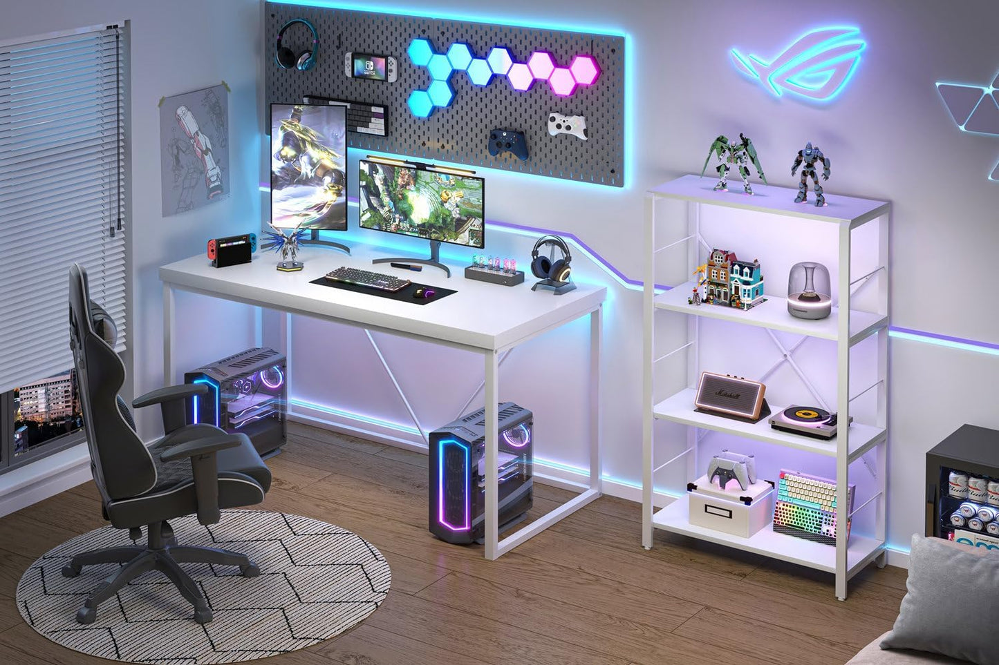 EXCEFUR Home Office Desk, Modern Wood Computer Desk, Wood Study Writing Table, Simple Gaming Executive Desk Workstation for Bedroom Living Room, White, 53 inch