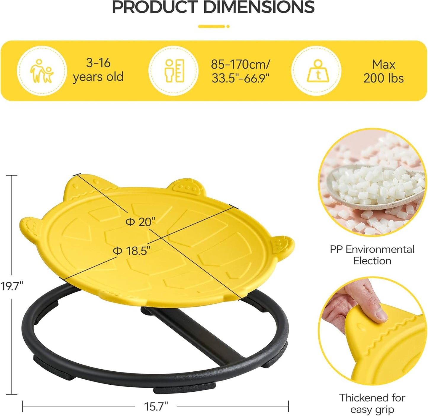 Swivel Chair for Kids, 360° Spinning Seat, Toddler Sit and Spin Wobble Chair, Sensory Balance Toys, Autism ADHD Chairs, Play Equipment Relief Motion Sickness for Boys Girls (Yellow)