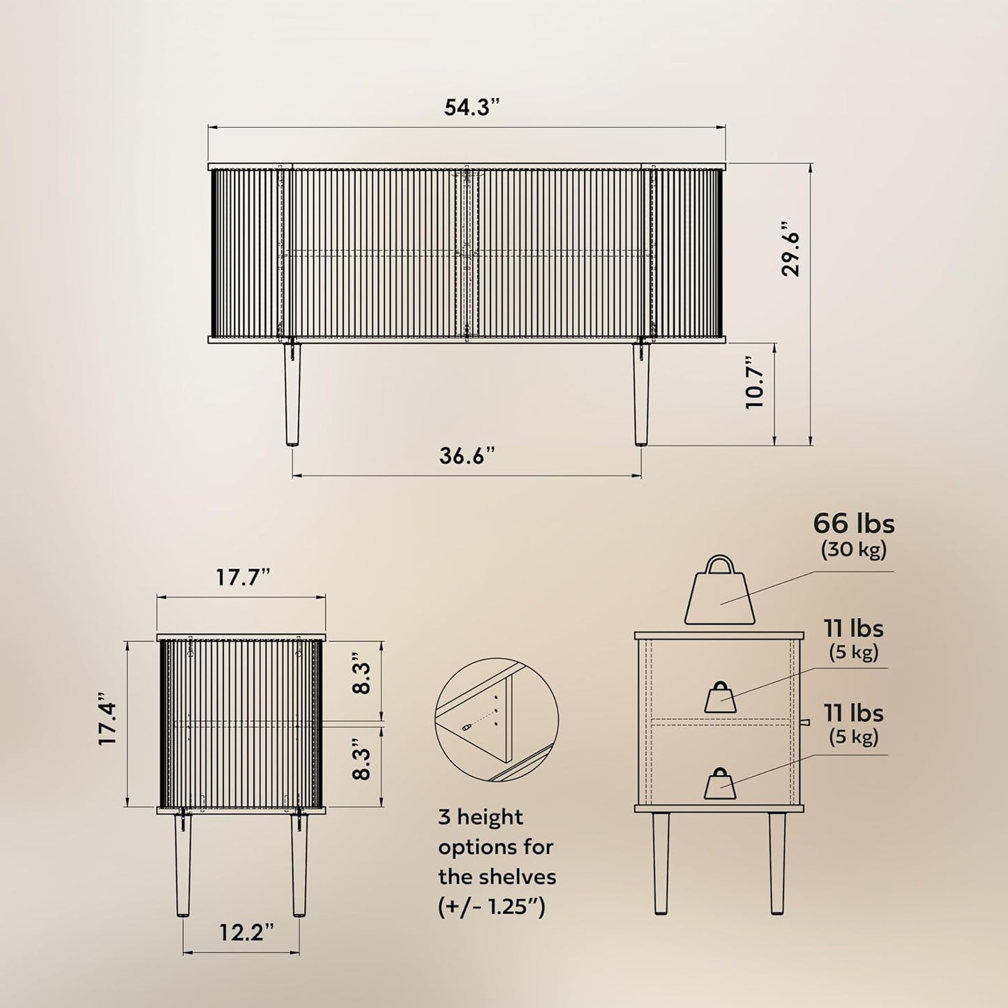 WERMO 55'' Sideboard Storage Cabinet with Doors and Shelves - Wood Credenza for Living Room, Bedroom, Entryway and Home Office Cabinet. Kitchen Buffet, Modern Media Console Table with Storage (Oak)