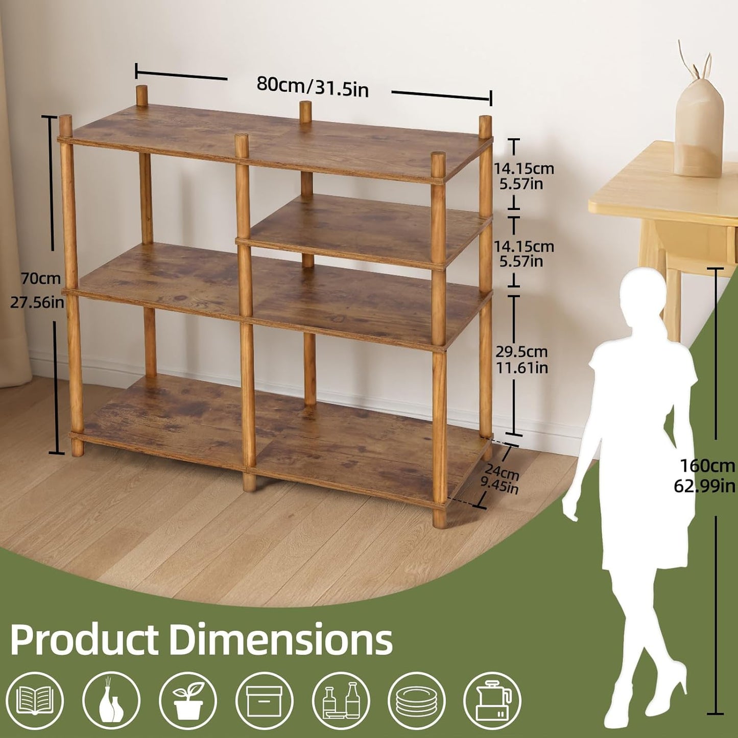 YGYQZ Wooden 3 Tier Storage Shelf, 5 Cube Short Small Book Shelf Simple and Natural Style Display Cubby Vertical Organizer Wood Open Storage Organizer for Small Space