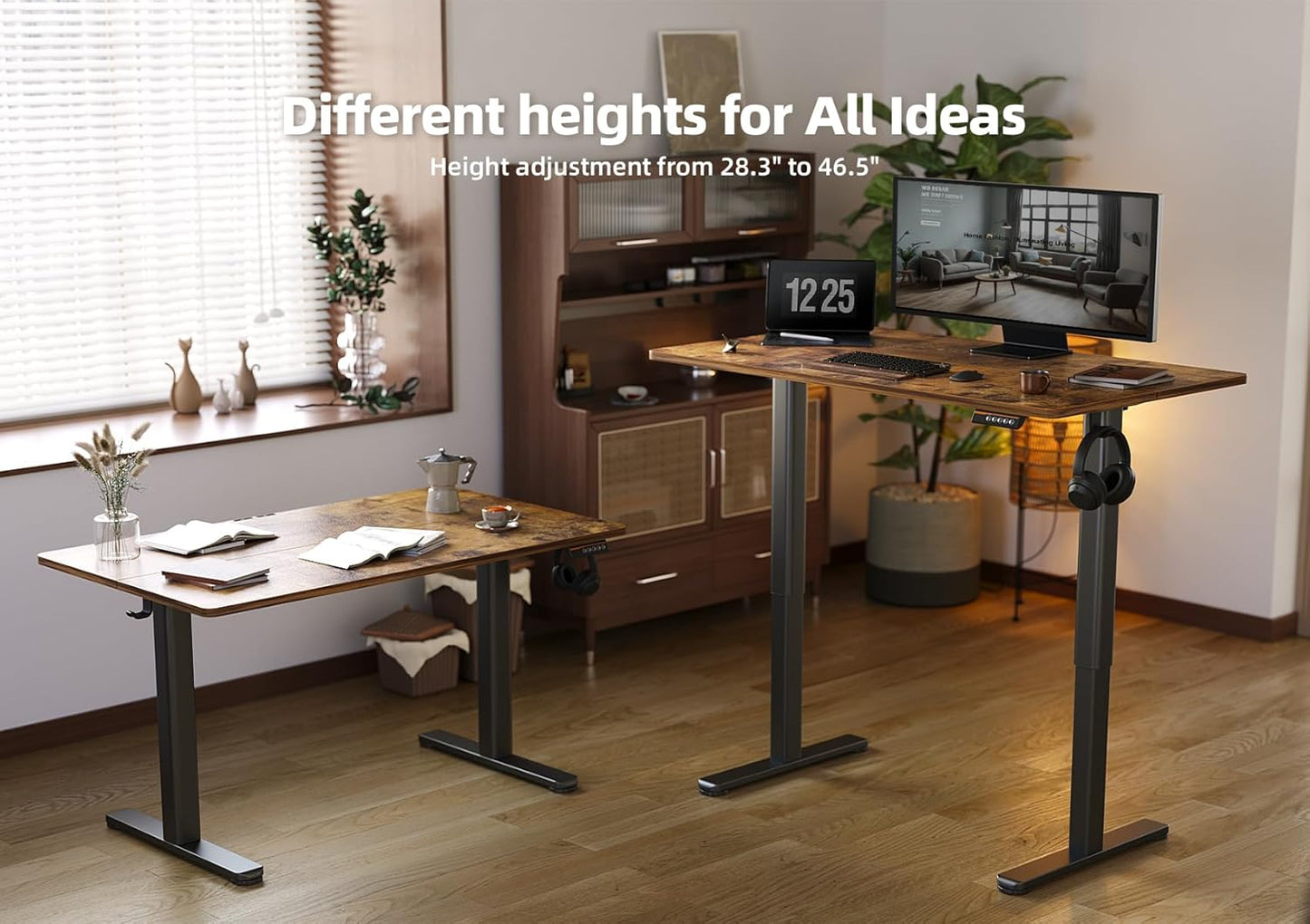 YDN Standing Desk, 40x24 Inch Electric Adjustable Height Stand up Desk, Sit Stand Home Office with Splice Board, Rustic Brown