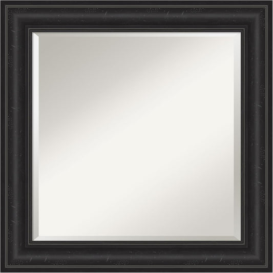 Amanti Art Black Bathroom Mirror for Over Sink, 26x26 Shipwreck Black Square Vanity Mirror, Medium Country Rustic Frame, Hangs Horizonally and Vertically, Bathroom Wall Decor, Beveled Edge