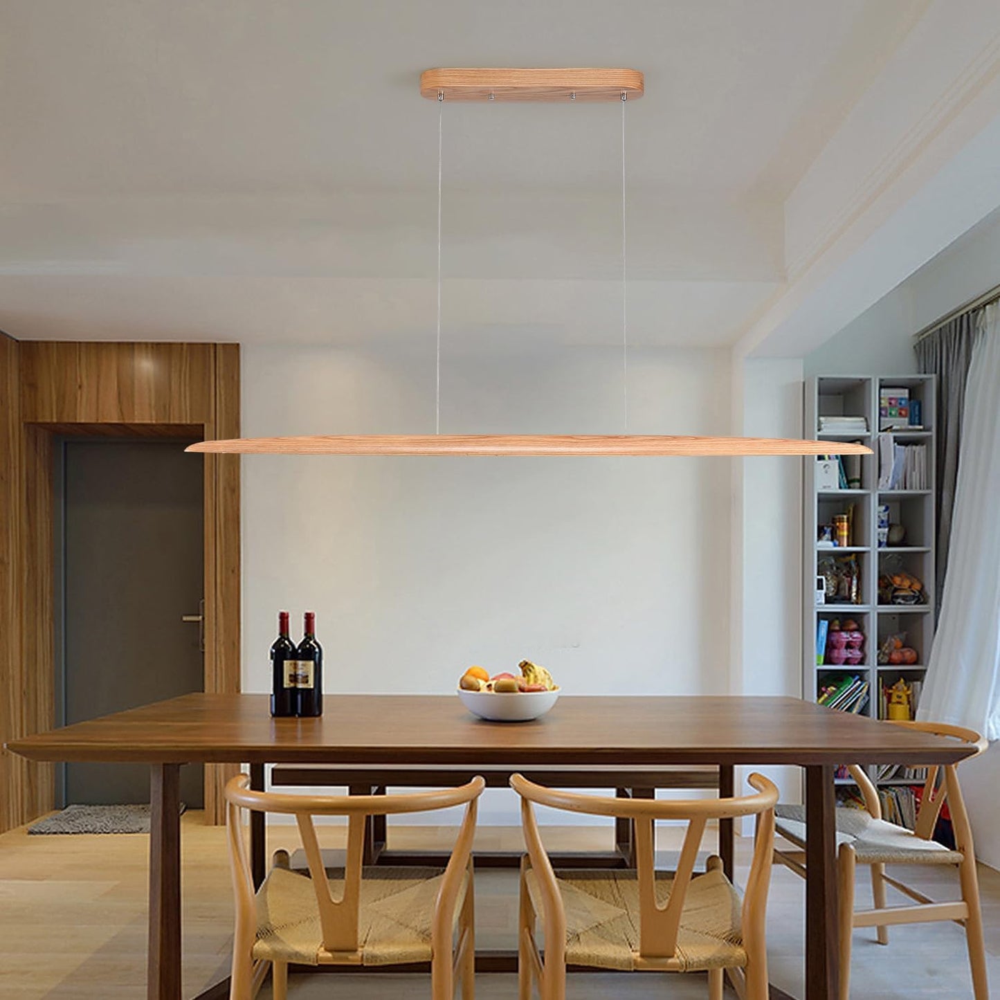 71" 40W Wood LED Linear Pendant Light Fixture Led Dining Room Light Dimmable Hanging Light Fixture for Dining Room Kitchen Island Pool Table Lights Natural Ash