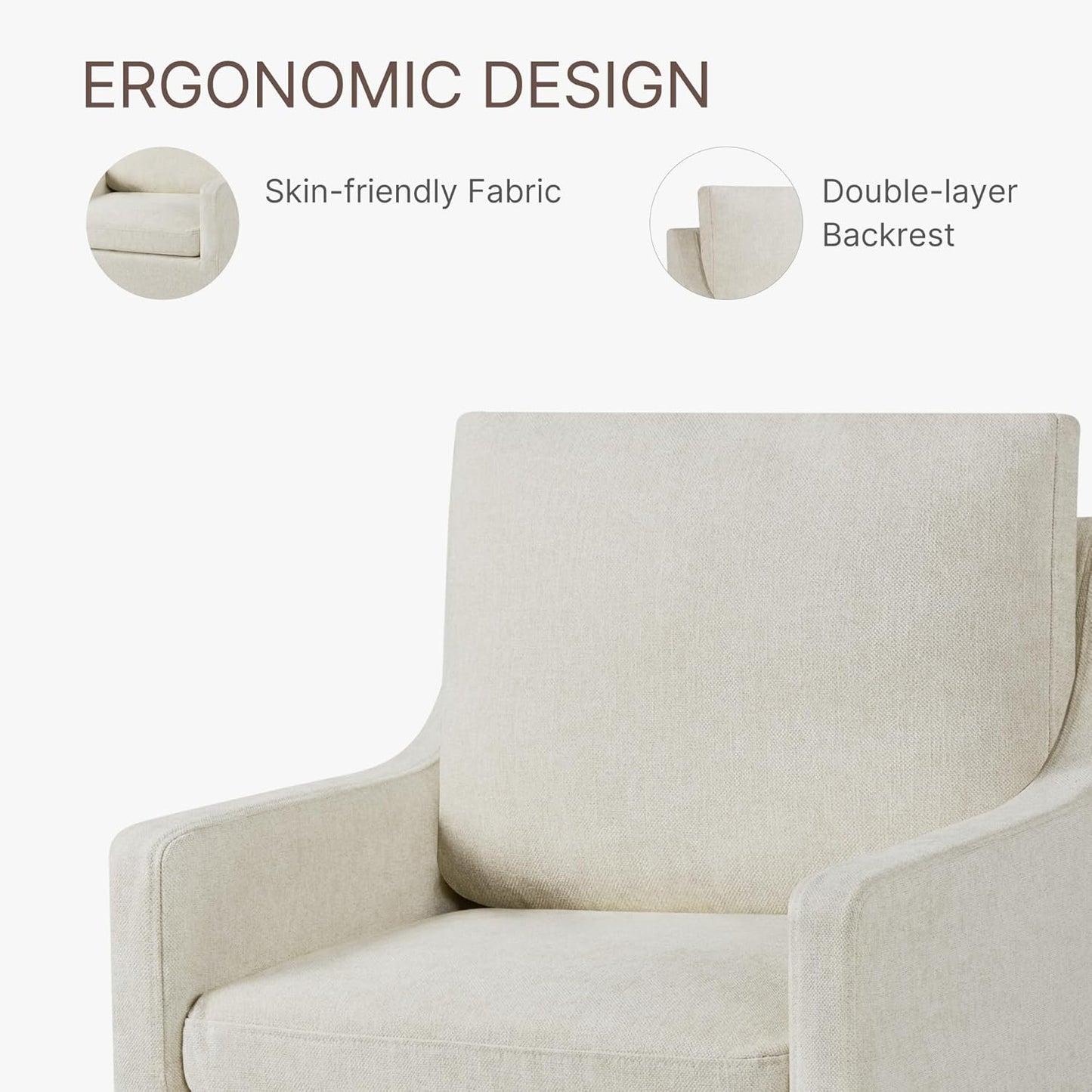 Upholstered Dining Chairs with Casters Washable Cover Side Deskchair with Rollers for Diningroom, Living Room, Cream Beige, 1 Box