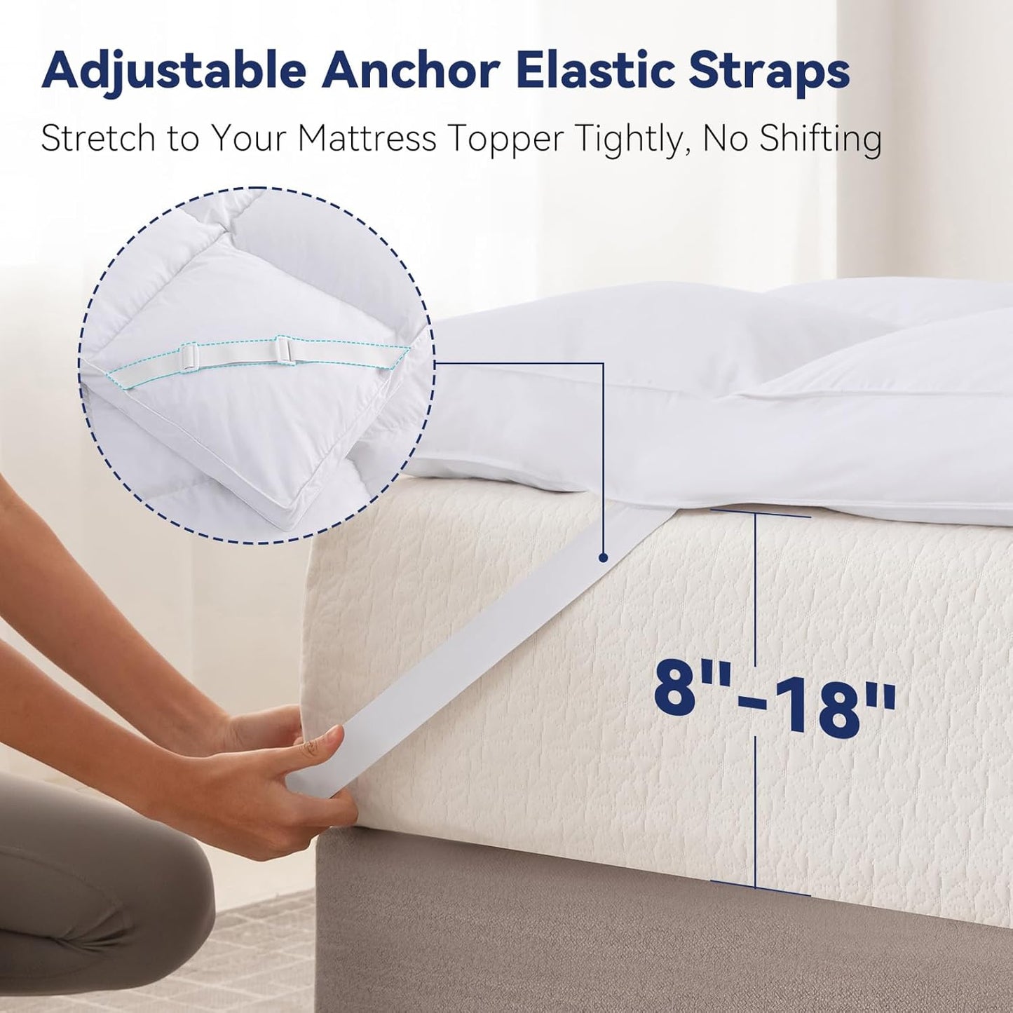 3 Inch White Goose Feather Mattress Topper,Queen Feather Bed Topper,Mattress Cover with Straps,Ultra Soft Pillowtop,100% Organic Cotton Fabric(60”x80”)